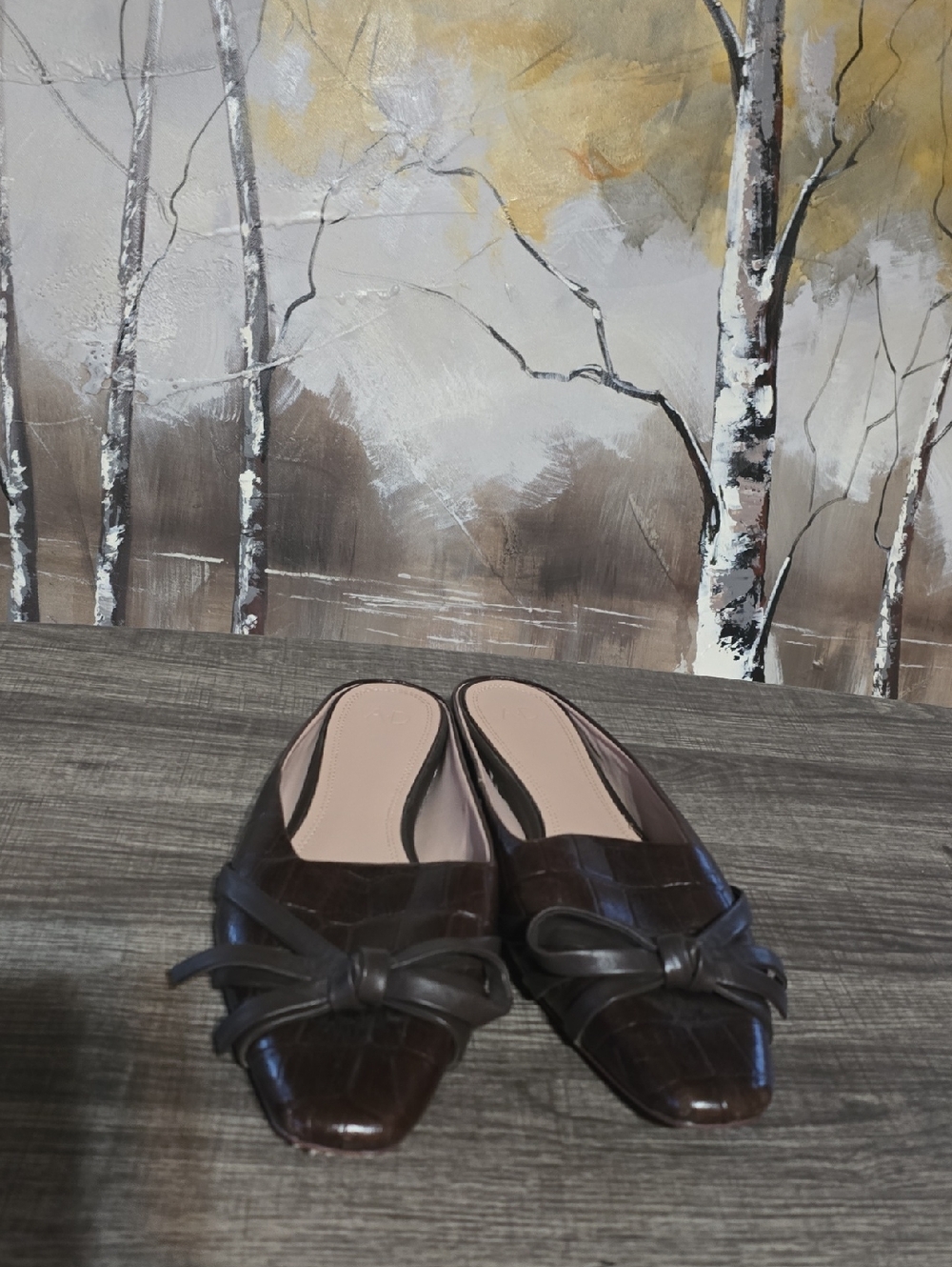 Women’s Brown Slip-On Bow Mule Flats